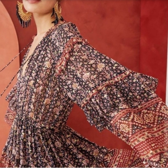 ULLA JOHNSON Erisa Silk Mini Dress Brown Metallic Size 2 - Picture 6 of 16